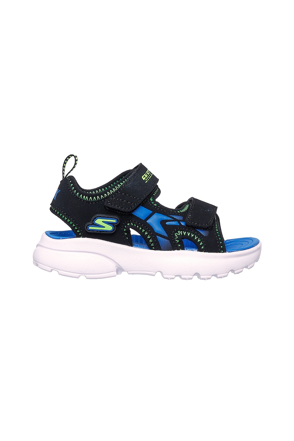 Skechers, Sandale cu inchidere velcro si detalii logo, Negru, Verde lime, 23 EU