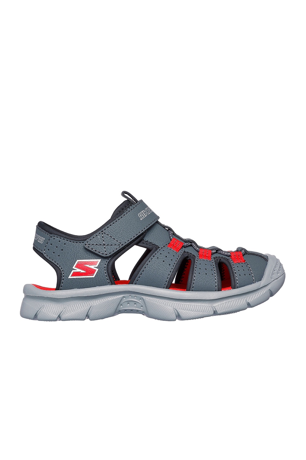 Skechers, Sandale din piele ecologica si material textil, Portocaliu, Gri carbune, 29 EU