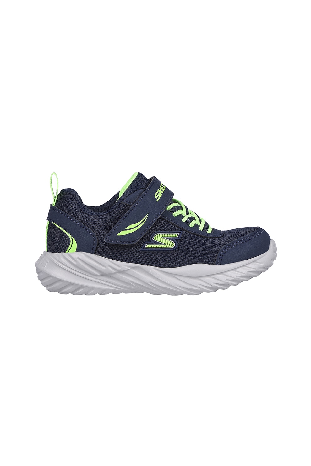 Skechers, Pantofi sport din piele ecologica cu garnituri din plasa, Bleumarin, Verde lime, 22 EU
