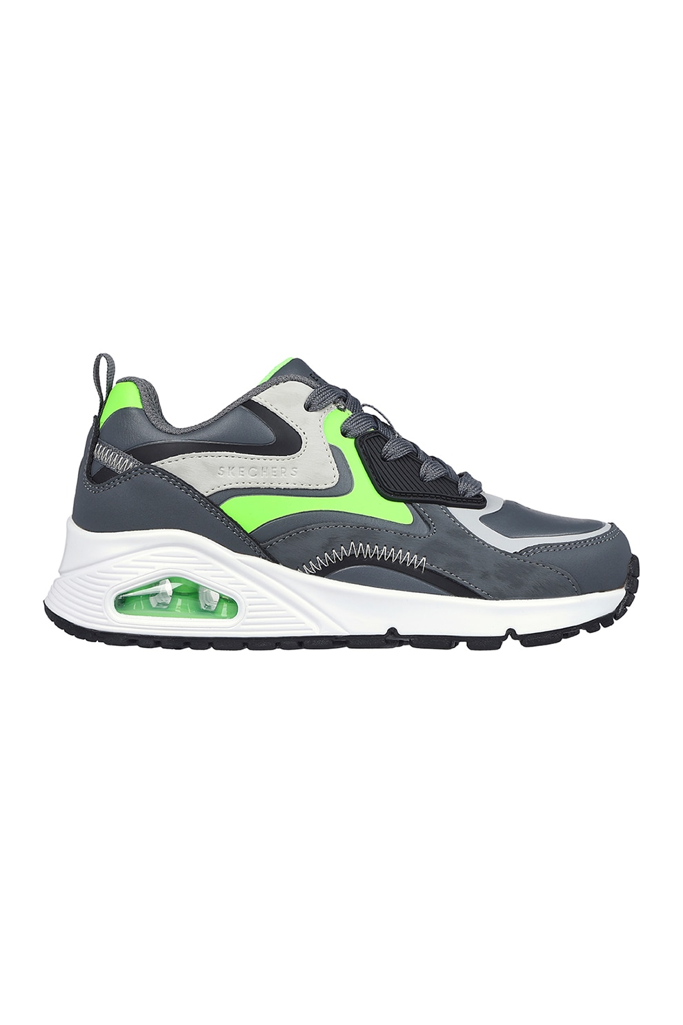 Skechers, Pantofi sport Uno Gen1 Color Surge, Gri carbune, Verde electric, 30 EU
