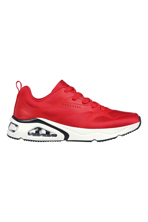 Skechers, Pantofi sport de plasa cu garnituri de piele ecologica Tres-Air Uno, Rosu
