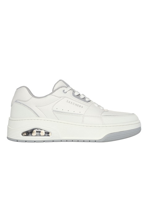 Skechers, Uno Court párnázott bőrsneaker műbőr részletekkel, Fehér, 42