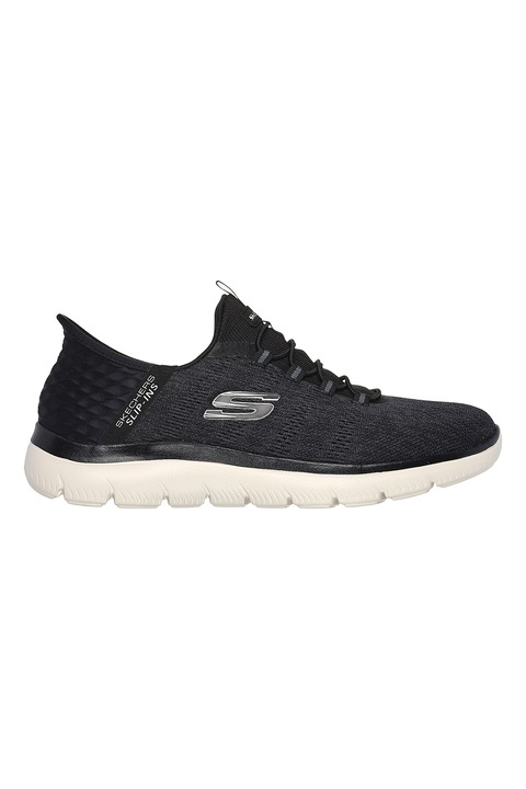 Skechers, Hálós anyagú sneaker logós részletekkel, Fekete/Szénszürke