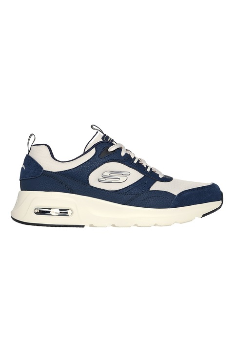 Skechers, Pantofi sport cu garnituri de piele ecologica Yatton, Crem/Bleumarin