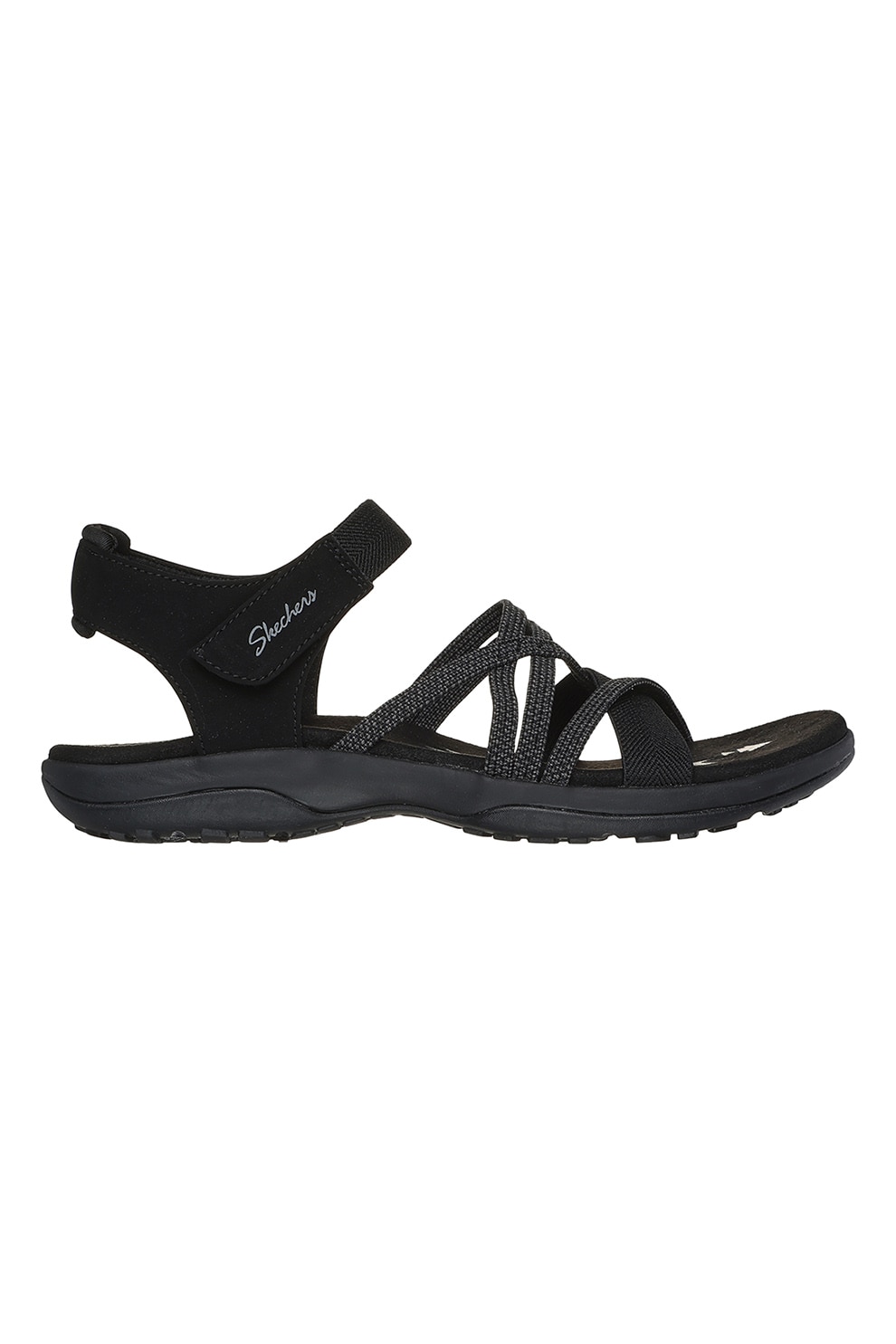 Skechers, Sandale cu barete multiple si velcro, Negru, 37