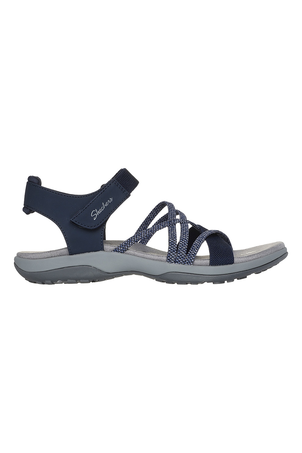 Skechers, Sandale cu barete multiple si velcro, Albastru, Bleumarin, 38