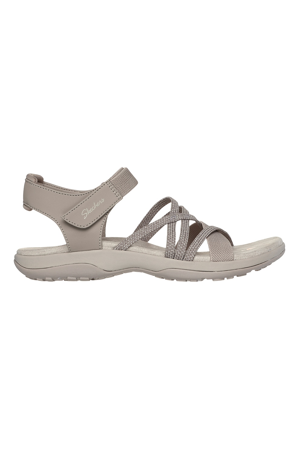 Skechers, Sandale cu barete multiple si velcro, Maro taupe, 38