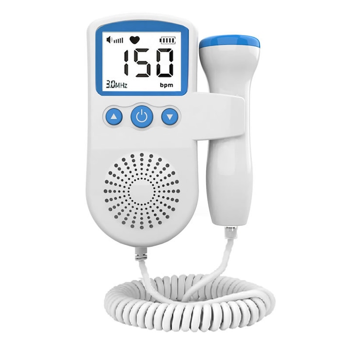 Monitor Doppler fetal pentru femei gravide, Begleri, folosit pentru monitorizarea intrauterine a functiei vitale fetale, detectarea pulsului, pentru gravide, portabil, USB,, Alb/Albastru