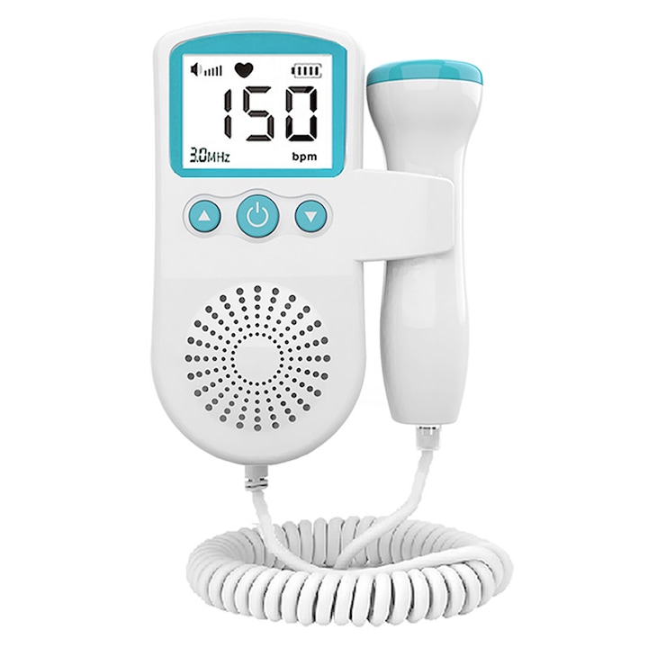 Monitor Doppler fetal pentru femei gravide, Begleri, folosit pentru monitorizarea intrauterine a functiei vitale fetale, detectarea pulsului, pentru gravide, portabil, USB, Alb/Verde