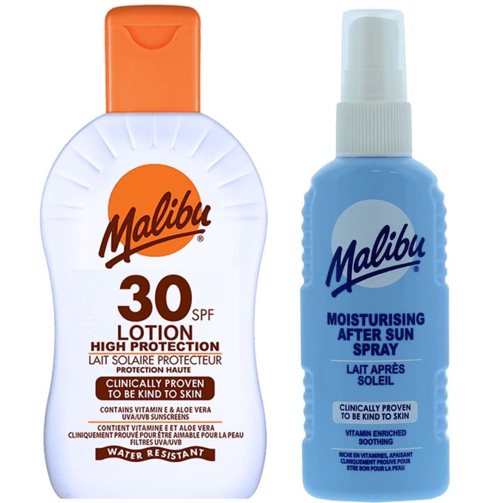Set lotiune/spray SPF30, Malibu, 2x100 ml