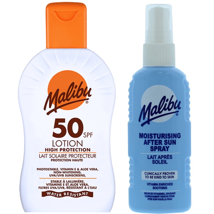 Set lotiune/spray SPF50, Malibu, 2x100 ml