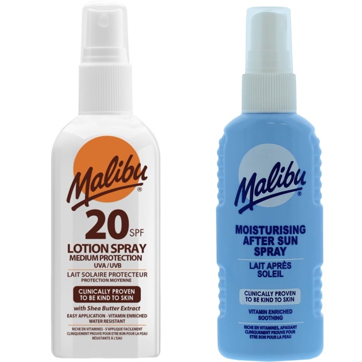 Set lotiune/spray SPF 20, Malibu, 2x100 ml