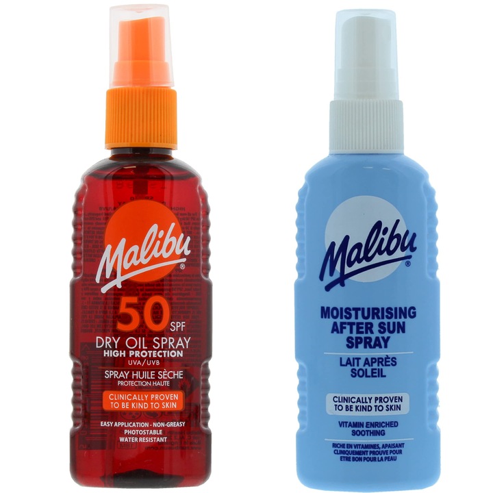 Set ulei/spray bronzare SPF50, Malibu, 2x100 ml
