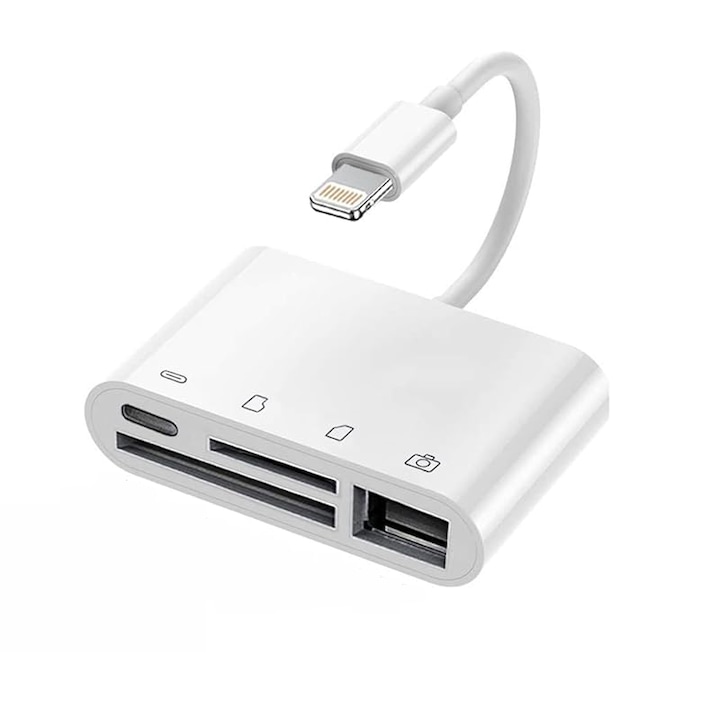 Четец за SD/Micro SD карти 4 в 1, за телефон/Пад/Камера, Бял
