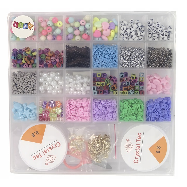 Set de artizanat cu 24 tipuri de margele, multicolor, 23x23x2cm