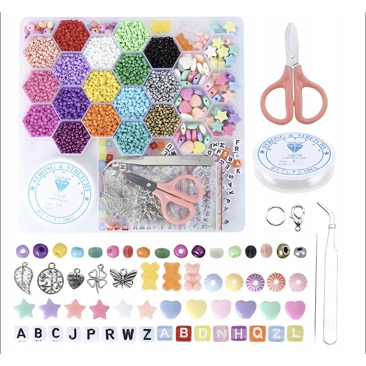 Set de artizanat, Set bijuterii DIY, 17 culori, multicolor, 19.5x19.8cm