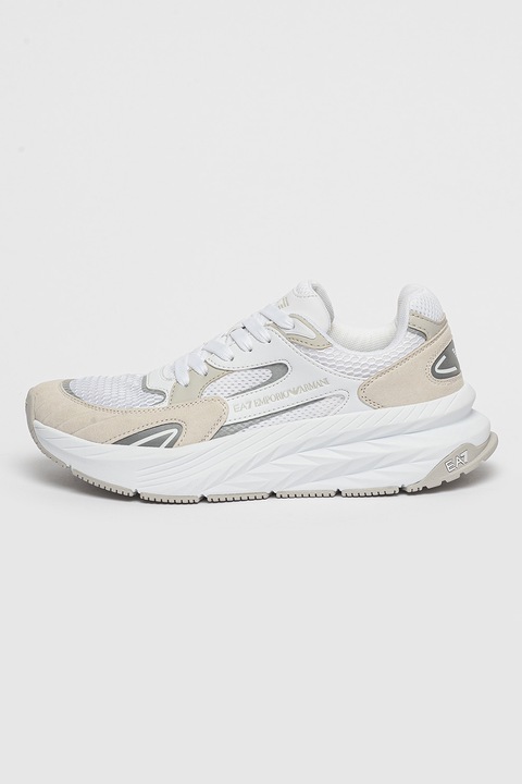EA7, Sneaker hálós részletekkel, Fehér/Drapp/Ezüstszín
