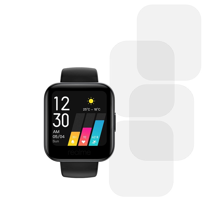 Set 4 x Folie compatibila cu Realme Watch, InvisiFlex Full Glue, Silicon hydrogel regenerabil, Anti soc si anti spargeri, SlimLine NanoShield, Transparenta