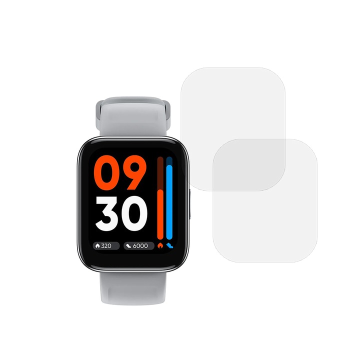 Set 2 x Folie compatibila cu Realme Watch 3, InvisiFlex Full Glue, Silicon hydrogel regenerabil, Anti soc si anti spargeri, SlimLine NanoShield, Transparenta