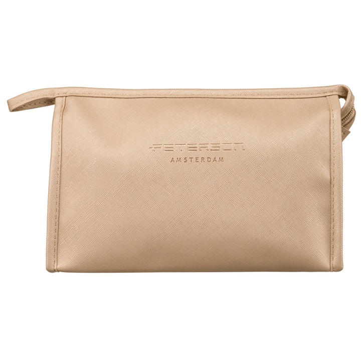 Geanta cosmetice femei, piele ecologica, auriu, Peterson, ptn kos-da-5, 16 x 23 x 7 cm