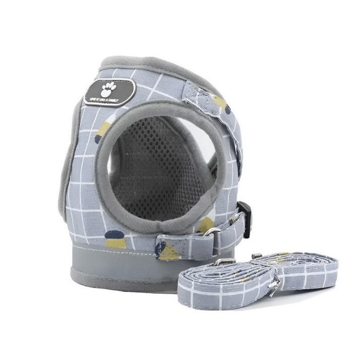 SIKS Комплект колани и каишки за кучета и котки, подплатена жилетка, изработена от дишаща, мека и удобна материя, размер L, сив