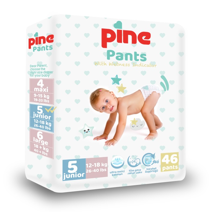 Scutece tip chilot Pine Pants, Pachet Advantage, marimea 5 Junior, 12-18 kg, 46 buc