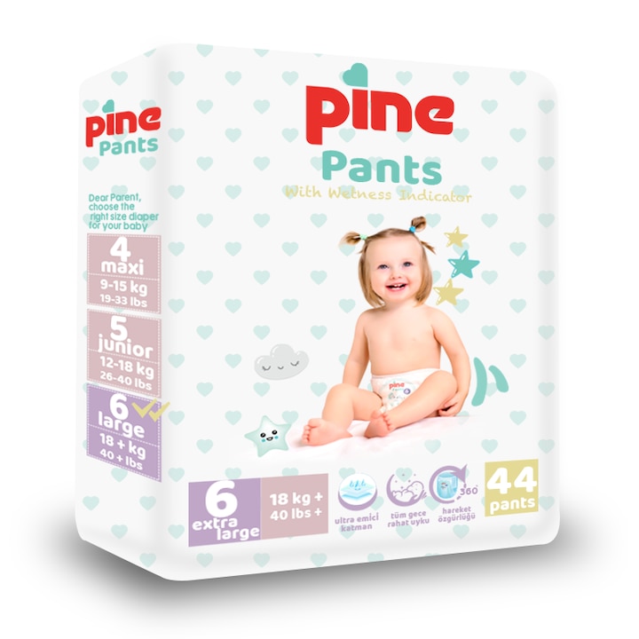 Scutece tip chilot pentru bebelusi Pine Pants - Pachet Advantage - Pine Extra Large +18 kg x 44 buc