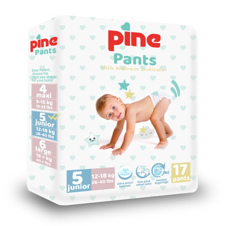 Scutece tip chilot pentru bebelusi Pine Pants - Pachet Eco - Pine Junior 12-18 kg x 17 buc