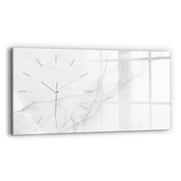 Falióra, Wallfluent, üveg, Fehér mutatók, Számok nélkül, Dekoratív márvány, Fehér, Téglalap 60x30 cm, 010010500030100270775