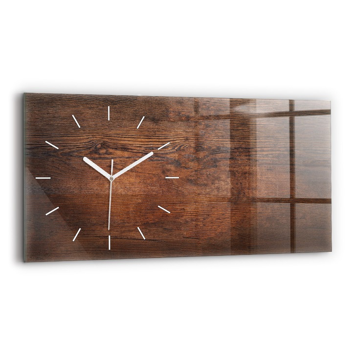 Falióra, Wallfluent, üveg, Fehér mutatók, Nincsenek számok, Régi fa, Barna, Téglalap 60x30 cm, 010010500030100167725
