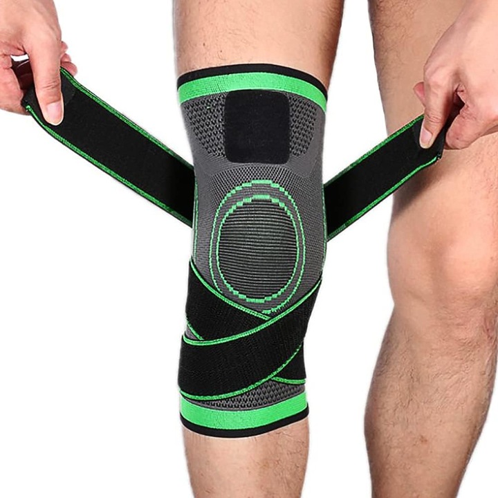 Genunchiera elastica ajustabila, ideala pentru toate tipurile de sporturi, recuperare, dureri articulare, suport pentru menisc, Negru/Verde, Marime XXL 50-55 cm