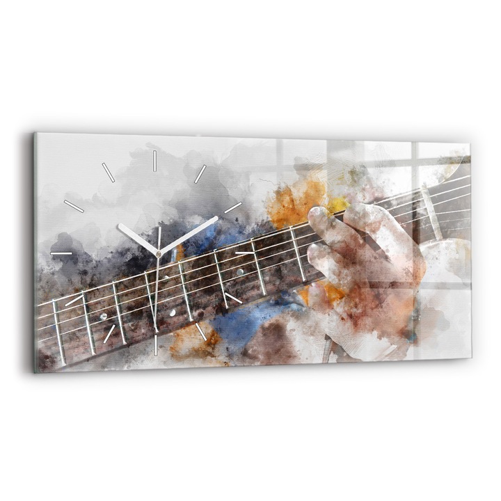 Falióra, Wallfluent, üveg, Fehér mutatók, Számok nélkül, Gitár, Szürke, Téglalap 60x30 cm, 010010500030100271467