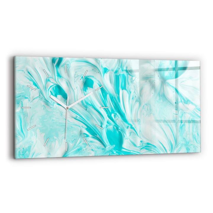 Falióra, Wallfluent, üveg, fehér mutatók, számok nélkül, kék absztrakció, kék, téglalap 60x30 cm, 010010500030100271301