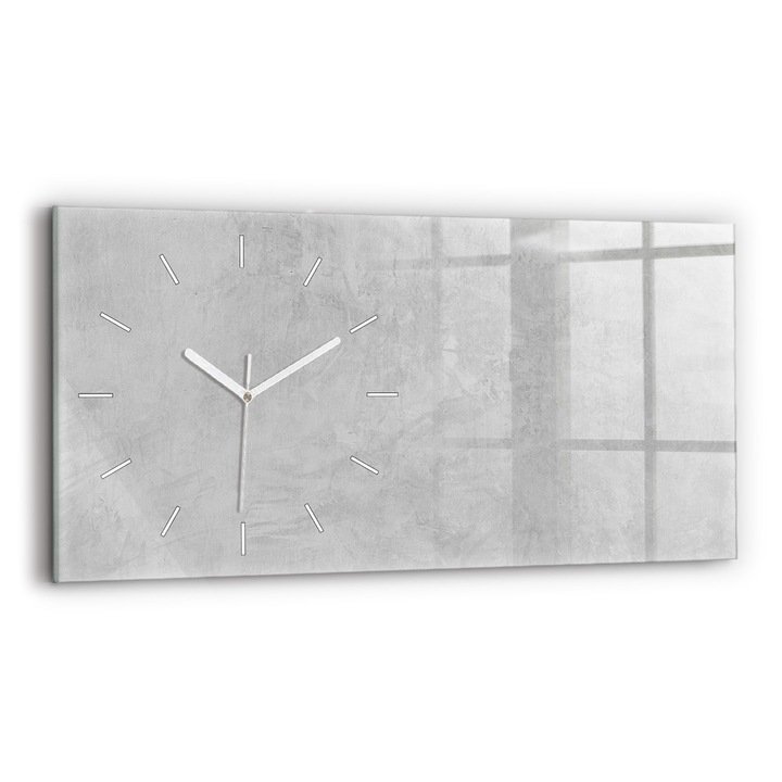 Ceas de perete, Wallfluent, de sticla, Mainile albe, Fara cifre, Perete de piatra, Gri, Dreptunghi 60x30 cm, 010010500030100169330