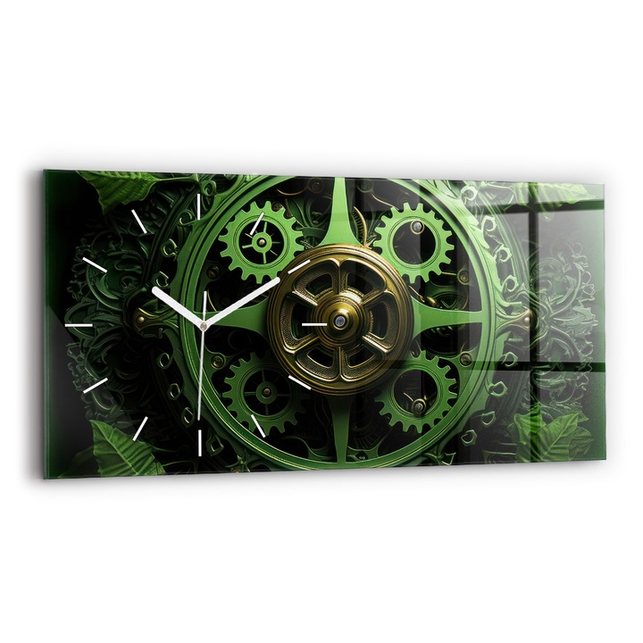 Falióra, Wallfluent, üveg, Fehér mutatók, Számok nélkül, Zöld mechanizmus, Zöld, Téglalap 60x30 cm, 010010500030100271609