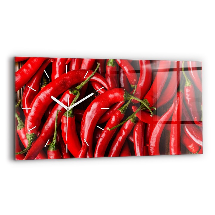 Falióra, Wallfluent, üveg, Fehér mutatók, Számok nélkül, Csípős paprika, Piros, Téglalap 60x30 cm, 010010500030100169031