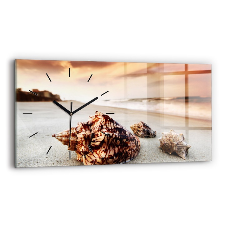 Falióra, Wallfluent, üveg, Fekete mutatók, Számok nélkül, Beach shell, Barna, Téglalap 60x30 cm, 010010500030200267373