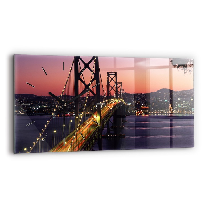 Falióra, Wallfluent, üveg, Fekete mutatók, Nincsenek számok, Sunse Sunset, Rózsaszín, Téglalap 60x30 cm, 010010500030200267525