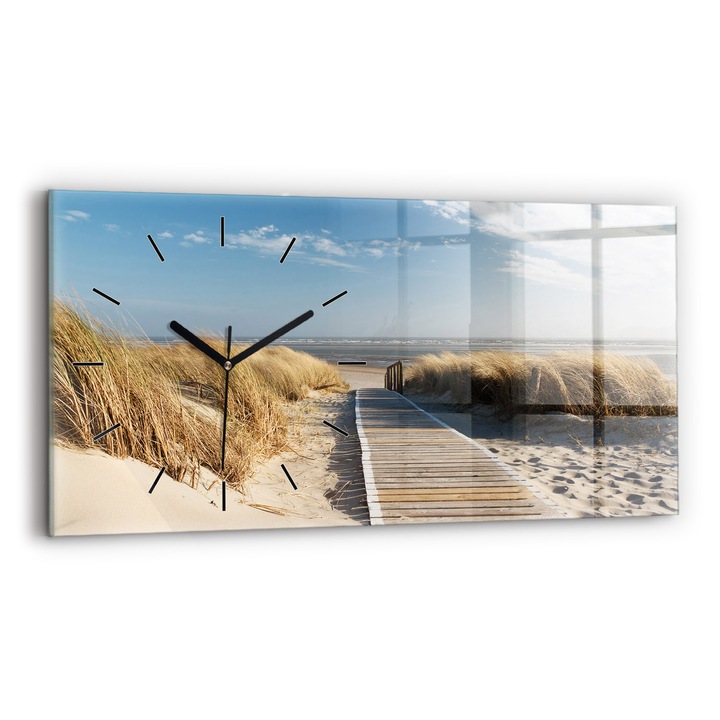 Falióra, Wallfluent, üveg, Fekete mutatók, Számok nélkül, Tengerpartra néző, Tarka, Téglalap 60x30 cm, 010010500030200267602