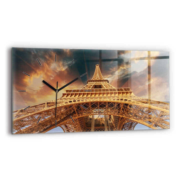 Falióra, Wallfluent, üveg, Fekete mutatók, Nincsenek számok, Eiffel-torony napfényben, Narancs, Téglalap 60x30 cm, 010010500030200267864