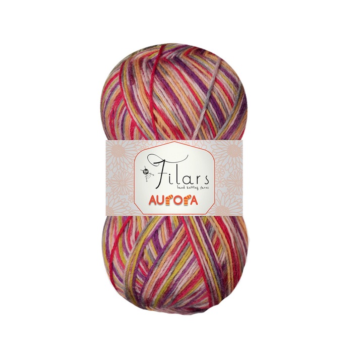 Fir Textil Filars Aurora 5852, pentru crosetat si tricotat, lana, multicolor, 400 m