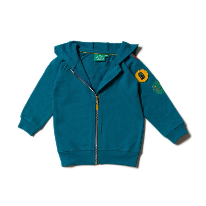 Hanorac cu gluga, „micul explorator”, bumbac organic, verde, copii