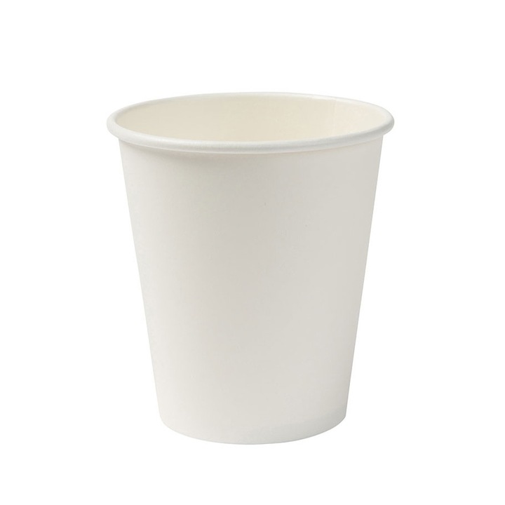 Set 20 pahare albe din carton, biodegradabile si compostabile, 200cc, Bioco