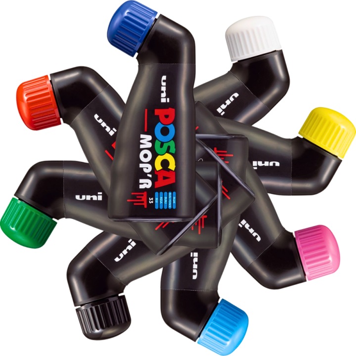 Маркер UNI PCM22 Posca 3-19 mm, Mop'R, връх гъба, комплект 8 цвята