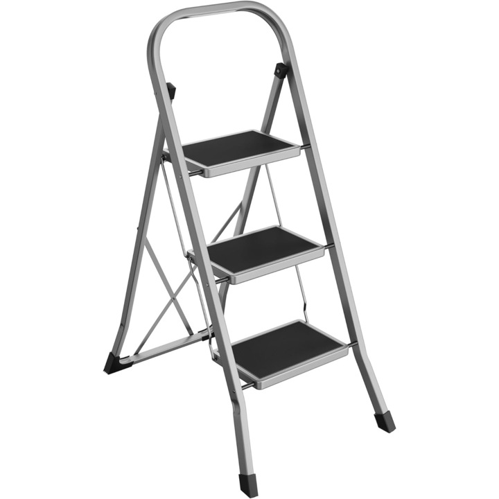 Scara pliabila 3 trepte, inox, 46, 5 x 4, 5 x 117 cm, gri inchis