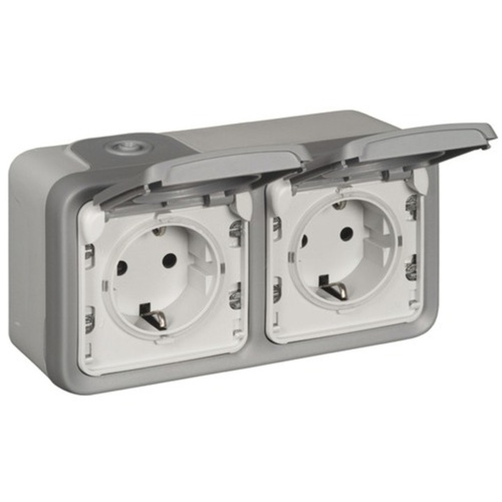 Двоен контакт със заземяване Legrand Plexo Ip44 Grey, Хоризонтален монтаж
