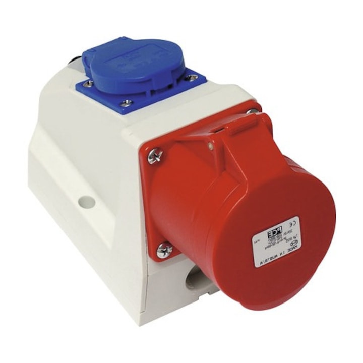 Priza Dubla Trifazica Pce (1 Cp + 1 Trifazata) 32a, Montaj Aplicat, Pentru Exterior Ip44