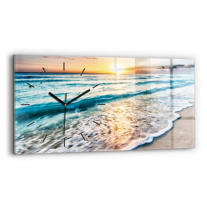Falióra, Wallfluent, üveg, Fekete mutatók, Számok nélkül, Strand, tenger és homok, Többszínű, Téglalap 60x30 cm, 010010500030200268177