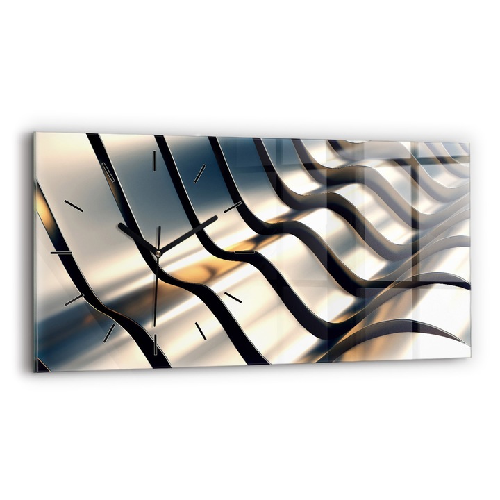 Falióra, Wallfluent, üveg, Fekete mutatók, Számok nélkül, Ezüst modell, Ezüst, Téglalap 60x30 cm, 010010500030200267028