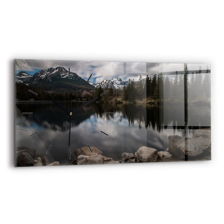 Falióra, Wallfluent, üveg, Fekete mutatók, Számok nélkül, Magas-Tátra Szlovákiában, Zöld, Téglalap 60x30 cm, 010010500030200268457